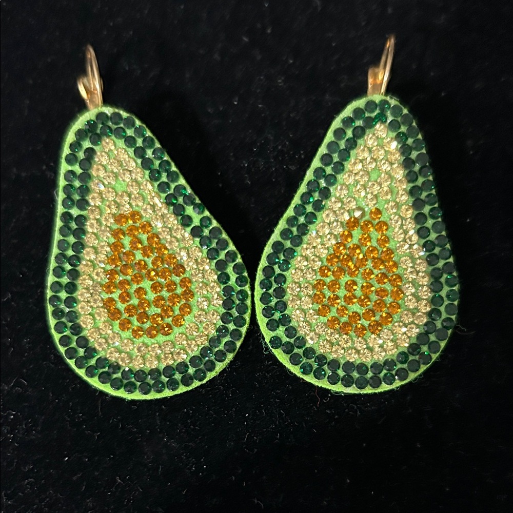 Elegant Avocado Earrings with Green and Gold Accents - Picture 3 of 4